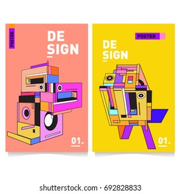 Flat color covers set. Colorful geometric shapes with typography poster design template. Trendy design and colorful summer theme. 
