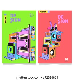 Flat color covers set. Colorful geometric shapes with typography poster design template. Trendy design and colorful summer theme. 