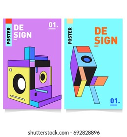 Flat color covers set. Colorful geometric shapes with typography poster design template. Trendy design and colorful summer theme. 