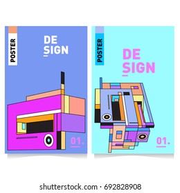 Flat color covers set. Colorful geometric shapes with typography poster design template. Trendy design and colorful summer theme. 