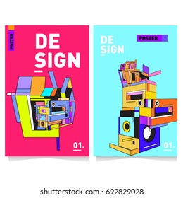 Flat color covers set. Colorful geometric shapes with typography poster design template. Trendy design and colorful summer theme. 