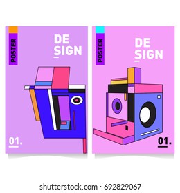 Flat color covers set. Colorful geometric shapes with typography poster design template. Trendy design and colorful summer theme. 