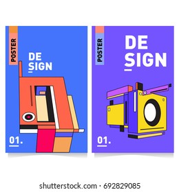 Flat color covers set. Colorful geometric shapes with typography poster design template. Trendy design and colorful summer theme. 
