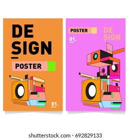 Flat color covers set. Colorful geometric shapes with typography poster design template. Trendy design and colorful summer theme. 