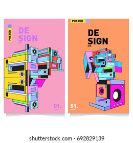 Flat color covers set. Colorful geometric shapes with typography poster design template. Trendy design and colorful summer theme. 