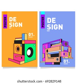 Flat color covers set. Colorful geometric shapes with typography poster design template. Trendy design and colorful summer theme. 