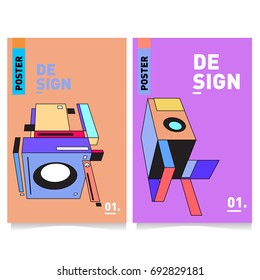 Flat color covers set. Colorful geometric shapes with typography poster design template. Trendy design and colorful summer theme. 