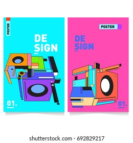 Flat color covers set. Colorful geometric shapes with typography poster design template. Trendy design and colorful summer theme. 
