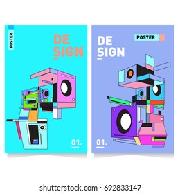 Flat color covers set. Colorful geometric shapes with typography poster design template. Trendy design and colorful summer theme. 