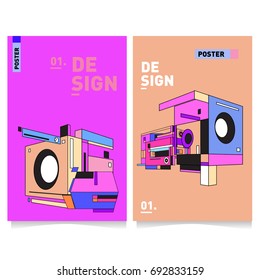 Flat color covers set. Colorful geometric shapes with typography poster design template. Trendy design and colorful summer theme. 