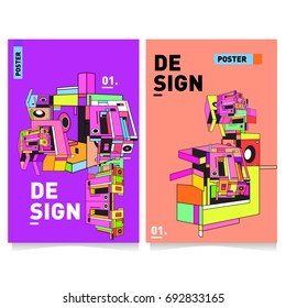 Flat color covers set. Colorful geometric shapes with typography poster design template. Trendy design and colorful summer theme. 