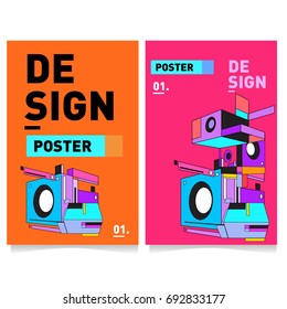 Flat color covers set. Colorful geometric shapes with typography poster design template. Trendy design and colorful summer theme. 