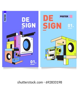 Flat color covers set. Colorful geometric shapes with typography poster design template. Trendy design and colorful summer theme. 