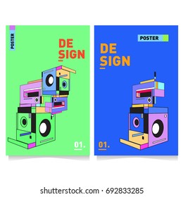 Flat color covers set. Colorful geometric shapes with typography poster design template. Trendy design and colorful summer theme. 