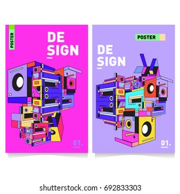 Flat color covers set. Colorful geometric shapes with typography poster design template. Trendy design and colorful summer theme. 