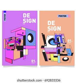 Flat color covers set. Colorful geometric shapes with typography poster design template. Trendy design and colorful summer theme. 