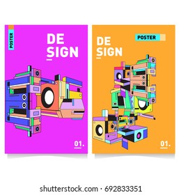 Flat color covers set. Colorful geometric shapes with typography poster design template. Trendy design and colorful summer theme. 
