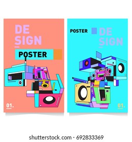 Flat color covers set. Colorful geometric shapes with typography poster design template. Trendy design and colorful summer theme. 