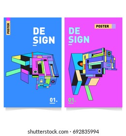 Flat color covers set. Colorful geometric shapes with typography poster design template. Trendy design and colorful summer theme. 