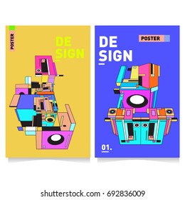 Flat color covers set. Colorful geometric shapes with typography poster design template. Trendy design and colorful summer theme. 