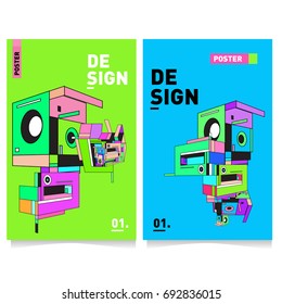 Flat color covers set. Colorful geometric shapes with typography poster design template. Trendy design and colorful summer theme. 