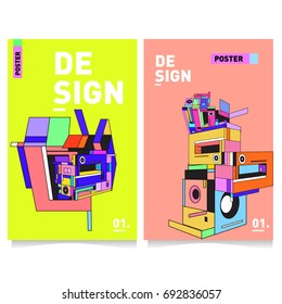 Flat color covers set. Colorful geometric shapes with typography poster design template. Trendy design and colorful summer theme. 