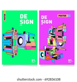 Flat color covers set. Colorful geometric shapes with typography poster design template. Trendy design and colorful summer theme. 