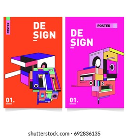 Flat color covers set. Colorful geometric shapes with typography poster design template. Trendy design and colorful summer theme. 