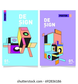 Flat color covers set. Colorful geometric shapes with typography poster design template. Trendy design and colorful summer theme. 