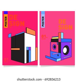 Flat color covers set. Colorful geometric shapes with typography poster design template. Trendy design and colorful summer theme. 