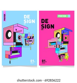 Flat color covers set. Colorful geometric shapes with typography poster design template. Trendy design and colorful summer theme. 