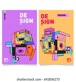 Flat color covers set. Colorful geometric shapes with typography poster design template. Trendy design and colorful summer theme. 