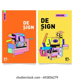 Flat color covers set. Colorful geometric shapes with typography poster design template. Trendy design and colorful summer theme. 