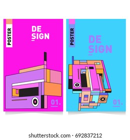 Flat color covers set. Colorful geometric shapes with typography poster design template. Trendy design and colorful summer theme. 