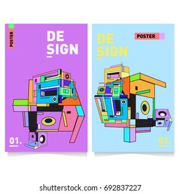 Flat color covers set. Colorful geometric shapes with typography poster design template. Trendy design and colorful summer theme. 