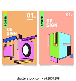 Flat color covers set. Colorful geometric shapes with typography poster design template. Trendy design and colorful summer theme. 