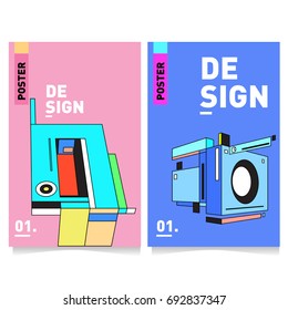 Flat color covers set. Colorful geometric shapes with typography poster design template. Trendy design and colorful summer theme. 