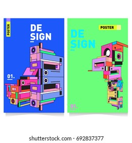 Flat color covers set. Colorful geometric shapes with typography poster design template. Trendy design and colorful summer theme. 