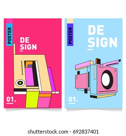 Flat color covers set. Colorful geometric shapes with typography poster design template. Trendy design and colorful summer theme. 