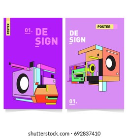 Flat color covers set. Colorful geometric shapes with typography poster design template. Trendy design and colorful summer theme. 