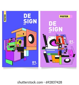 Flat color covers set. Colorful geometric shapes with typography poster design template. Trendy design and colorful summer theme. 