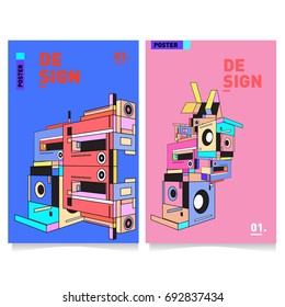 Flat color covers set. Colorful geometric shapes with typography poster design template. Trendy design and colorful summer theme. 