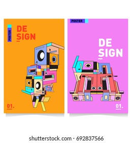 Flat color covers set. Colorful geometric shapes with typography poster design template. Trendy design and colorful summer theme. 