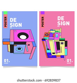 Flat color covers set. Colorful geometric shapes with typography poster design template. Trendy design and colorful summer theme. 