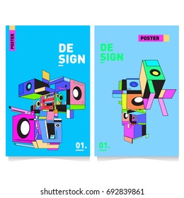 Flat color covers set. Colorful geometric shapes with typography poster design template. Trendy design and colorful summer theme. 