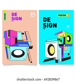 Flat color covers set. Colorful geometric shapes with typography poster design template. Trendy design and colorful summer theme. 