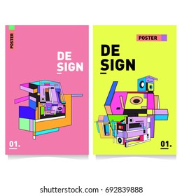 Flat color covers set. Colorful geometric shapes with typography poster design template. Trendy design and colorful summer theme. 