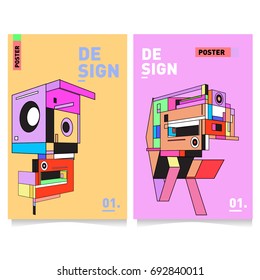 Flat color covers set. Colorful geometric shapes with typography poster design template. Trendy design and colorful summer theme. 