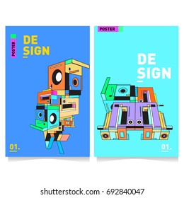 Flat color covers set. Colorful geometric shapes with typography poster design template. Trendy design and colorful summer theme. 
