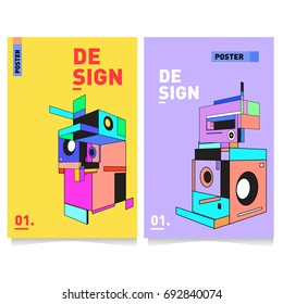 Flat color covers set. Colorful geometric shapes with typography poster design template. Trendy design and colorful summer theme. 